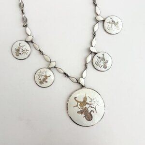 Rare Siam Sterling Silver White Multi-Figure Thai Made 30's 925 Vintage Necklace